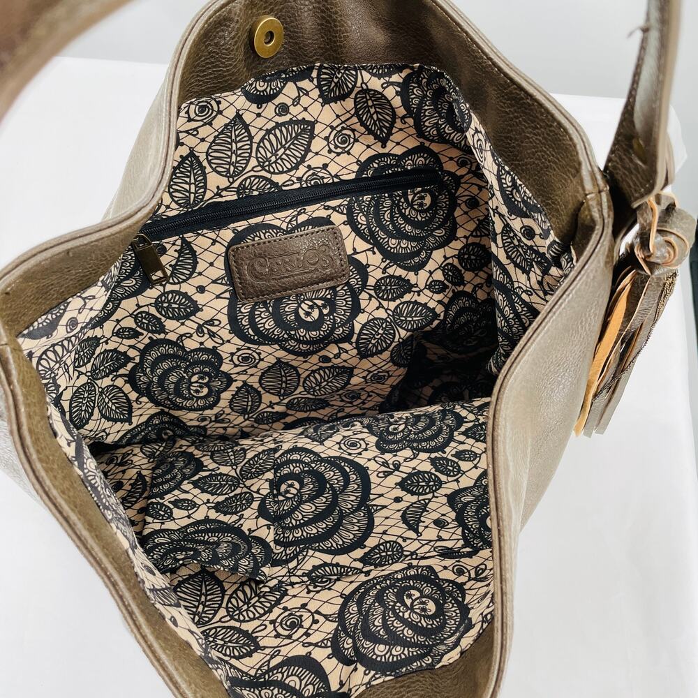 CARLOS by CARLOS SANTANA Green Brown Hobo Tassel Bag Purse Tote - Picture 4 of 11